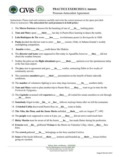 pronoun antecedent agreement worksheet pdf